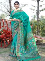 Soft Pure Silk Firozi Traditional Wear Weaving Saree